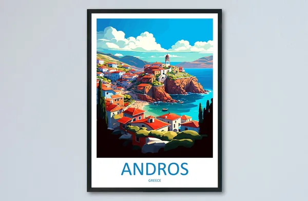 Andros Greece Travel Poster, Europe Wall Art Print