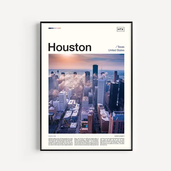 Houston Travel Poster, City Wall Art Print