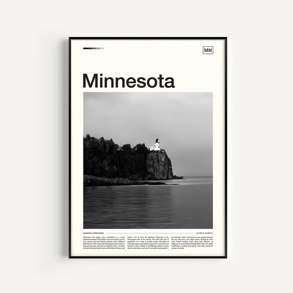 Minnesota Black And White Travel Poster, Wall Art Print