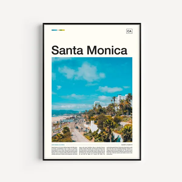 Santa Monica Travel Poster, Holiday Wall Art