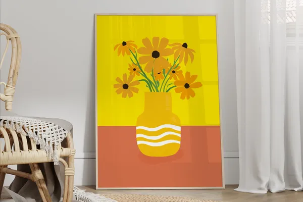 Yellow Flowers in Vase Art Print, Sunflower Decor