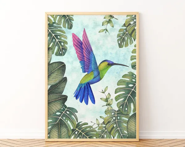 Hummingbird Exotic Bird Print, Tropical Decor