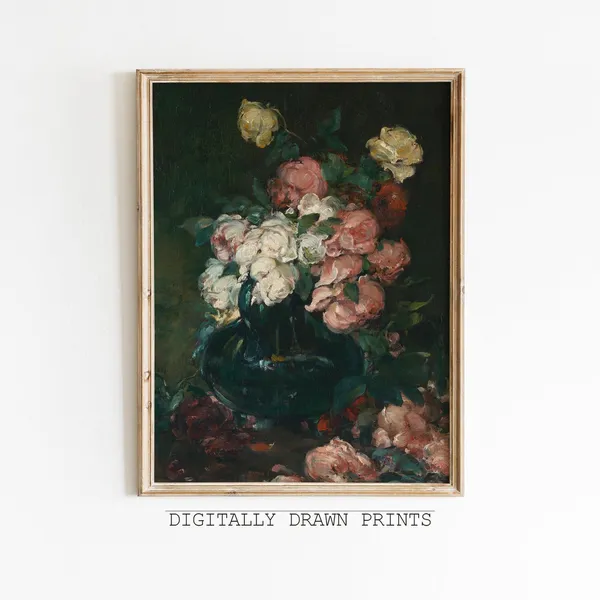 Vintage Dark Floral Still Life Art Print