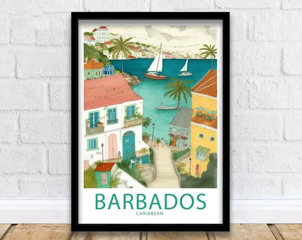 Barbados Caribbean Travel Poster, Caribbean Scenery