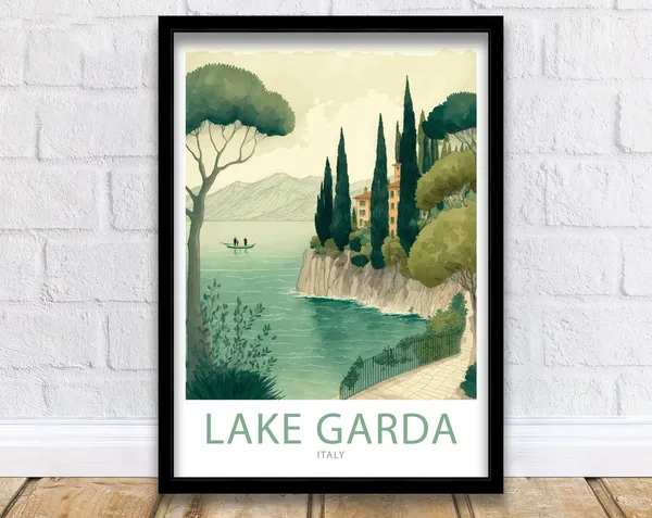 Lake Garda Travel Poster, Italy Scenic Wall Art
