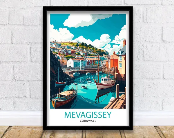 Mevagissey Cornwall Travel Poster, Place Illustration