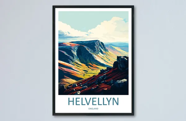 Helvellyn Travel Poster, England Landscape Wall Art