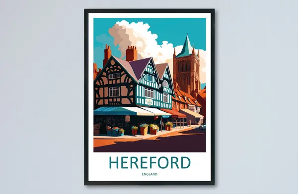 Hereford Travel Poster, England Wall Art Print