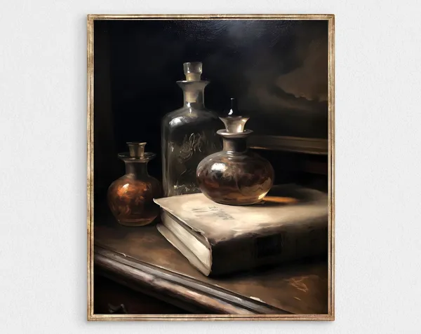 Old Bottles Moody Antique Perfume Bottle Art Print