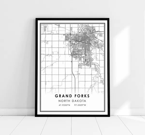 Grand Forks North Dakota Map Print, City Travel Poster