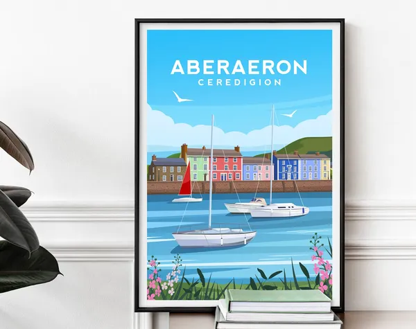 Aberaeron Wales Travel Poster, Ceredigion Illustration