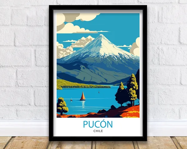 Pucon Chile Travel Poster, Chilean Landscape Decor