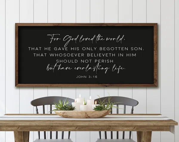 John 3:16 Scripture Wood Sign, Bible Verse Art Print