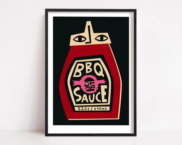 BBQ Sauce Kitchen Poster, Retro Mid Century Art Print