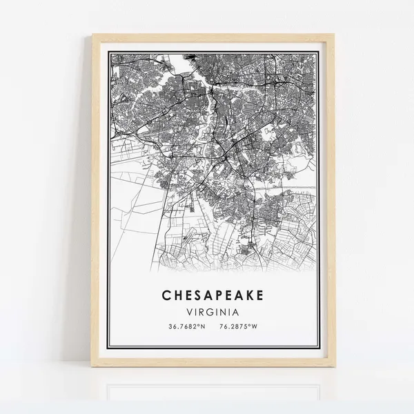 Chesapeake Virginia Map Print, City Travel Poster