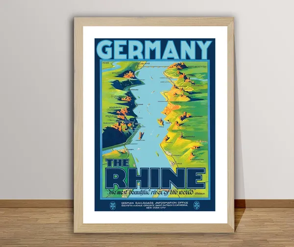 Rhine River Vintage Travel Poster, Germany