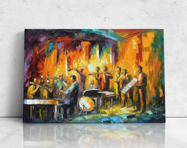 Jazz Band On Stage Colorful Oil Painting Art Print