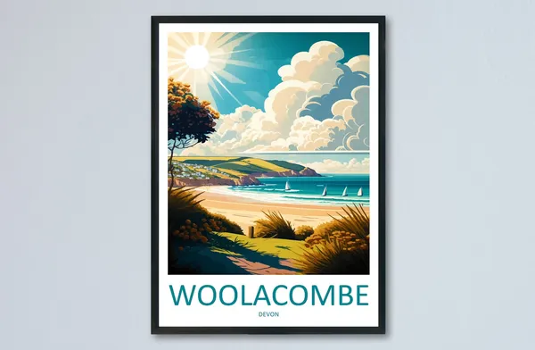 Woolacombe Travel Poster, England Wall Art