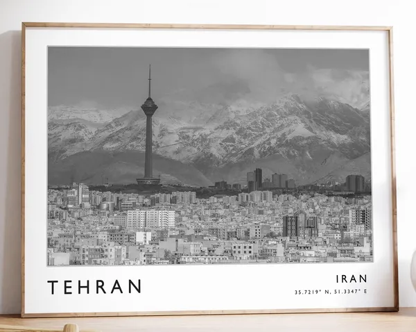 Tehran Travel Poster, Black and White Travel Art