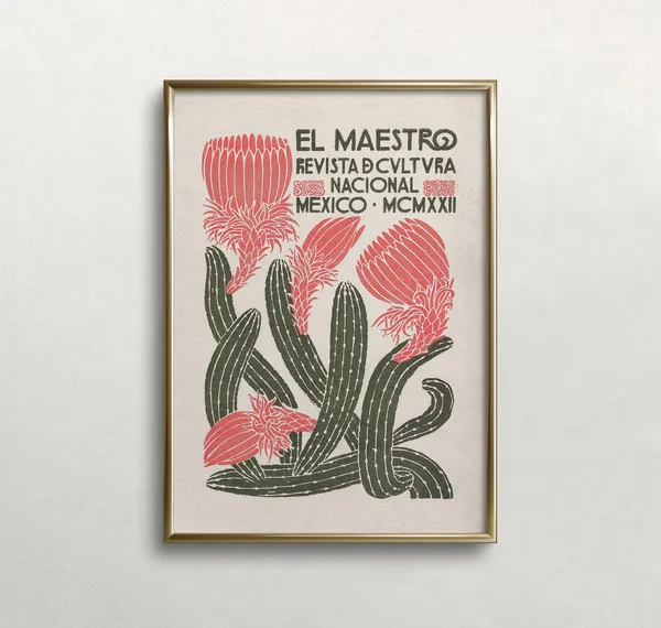 Mexico Cactus Vintage Boho Wall Art Print