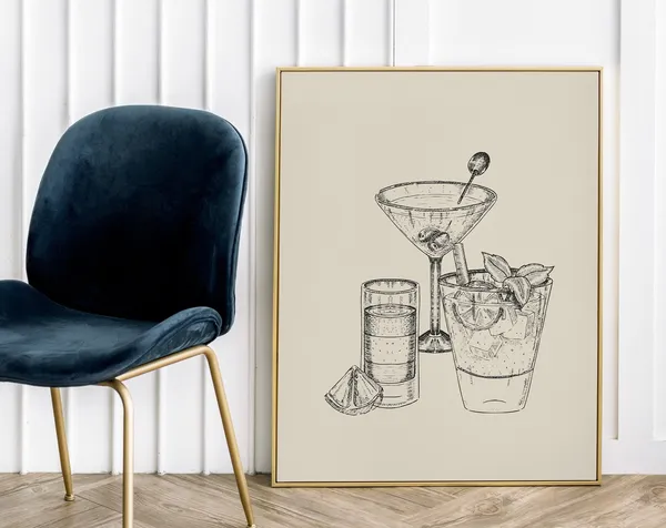 Cocktail Print, Bar Cart Wall Art Poster