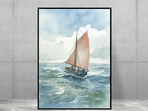 Seaside Sail Boat Watercolour Coastal Art Print
