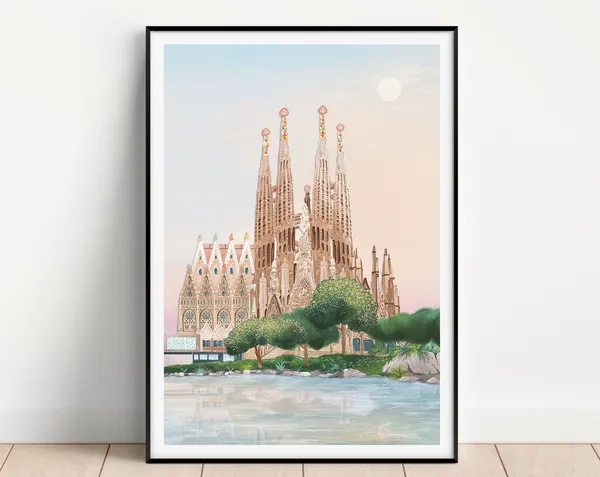 Sagrada Familia Barcelona Travel Poster, Barcelona Art