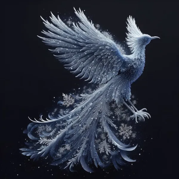 Snowflake Phoenix, Minimalist Landscape Art Print