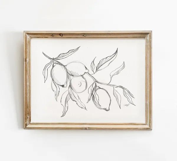 Lemon Drawing Print, Vintage-Inspired Kitchen Decor