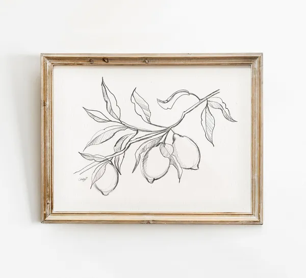 Lemon Pencil Sketch Art Print, Kitchen Decor