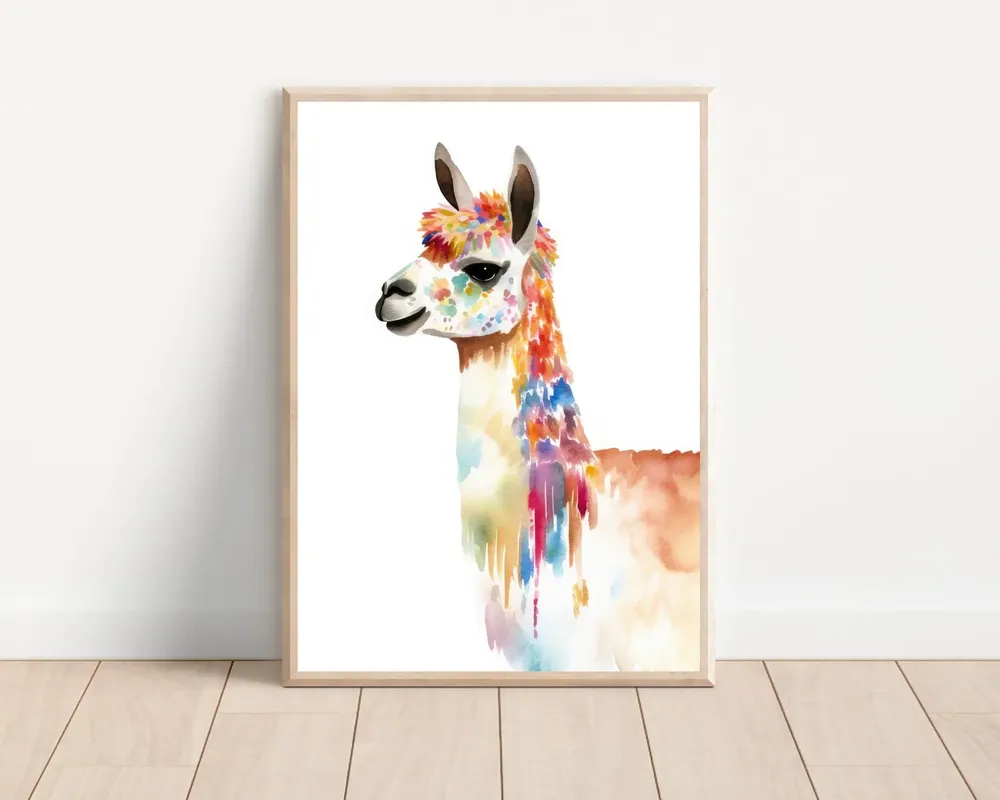 Llama and Alpaca Watercolor Boho Animal Print