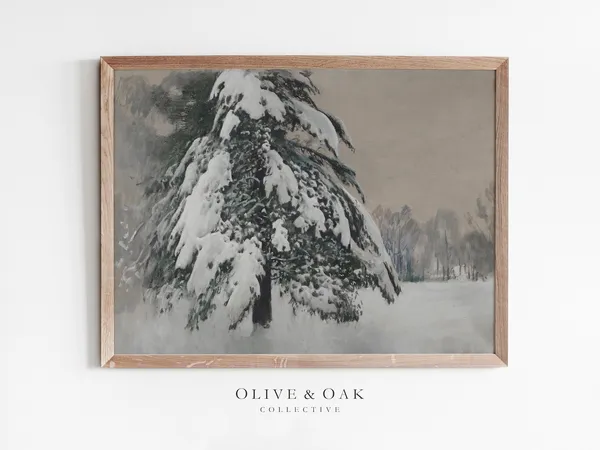 Vintage Winter Landscape Art Print, Cozy Decor
