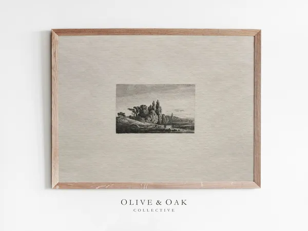 Vintage Rustic Forest Landscape Sketch Art Print