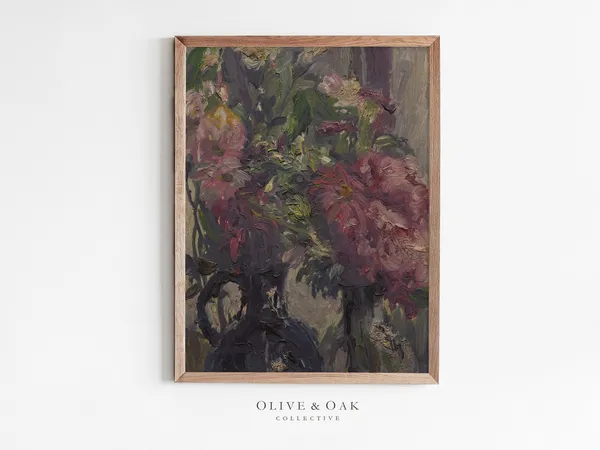 Vintage Floral Bouquet Art Print, Moody Flower Study