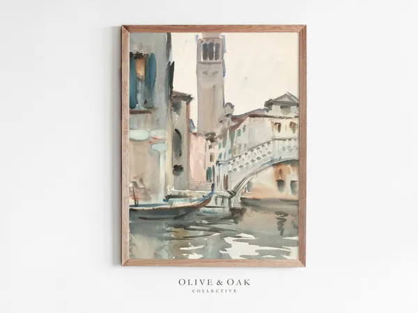 Venice Gondola Travel Poster, Vintage Watercolor Painting