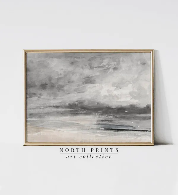 Abstract Coastal Watercolor Art Print, Vintage Seascape
