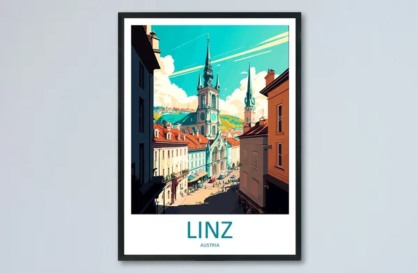Linz Vintage Travel Poster, Austria City Art