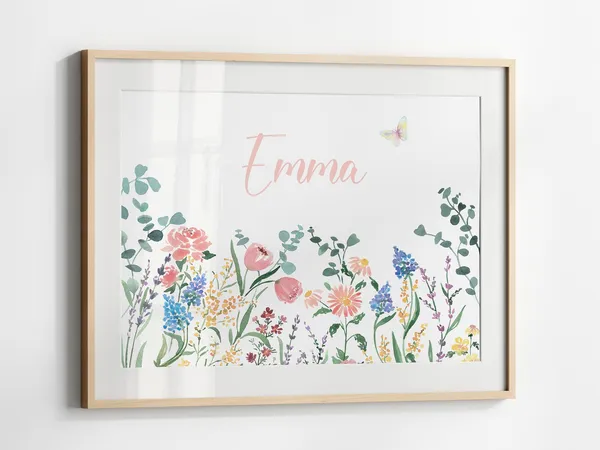 Girl Name Print With Wildflowers Nursery Art Print