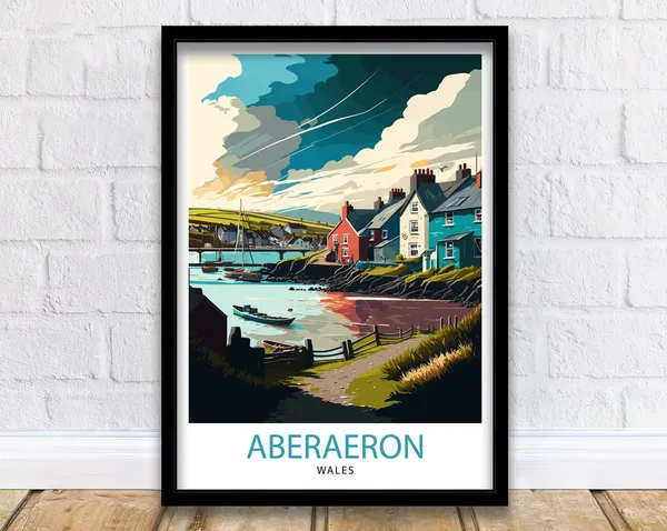 Aberaeron Wales Travel Poster, Welsh Coastal Town