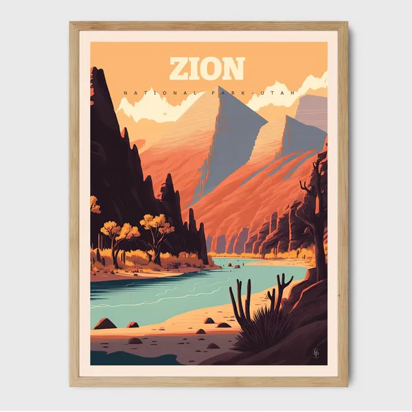 Zion National Park Retro Travel Poster Art Print