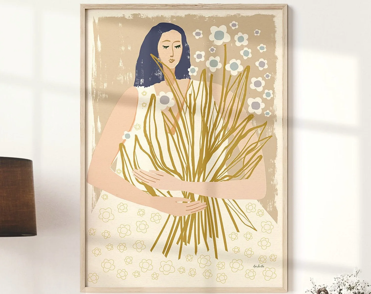 Minimalist Woman With Flowers Art Print