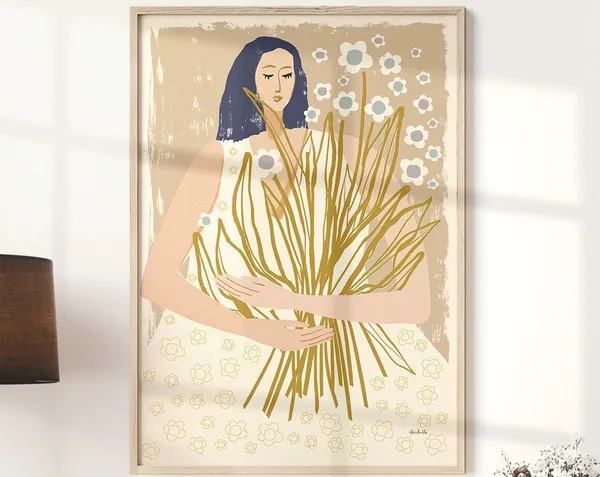 Minimalist Woman With Flowers Art Print