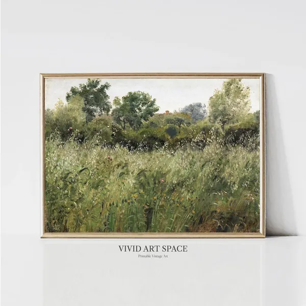 Oat Field Vintage Landscape Poster, Rustic Farmhouse