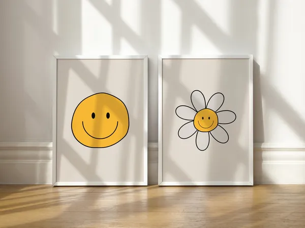 Smiley Face Print Set, Y2K Dorm Decor