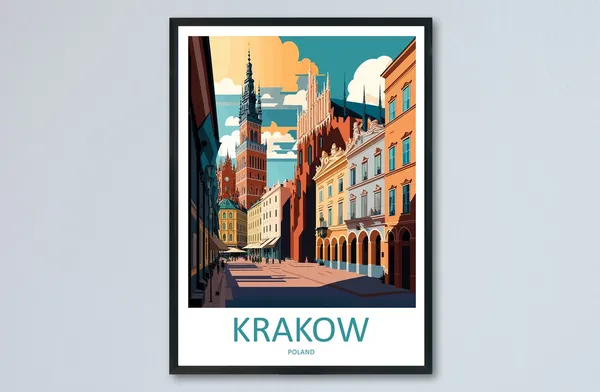 Krakow Travel Poster, Poland Place Print