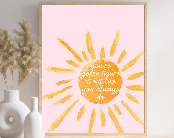 Affirmation Sun Quote Poster, Pink Room Decor
