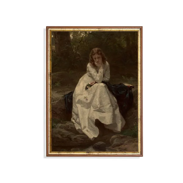 Vintage Woman Portrait in Forest, Classic Art Print