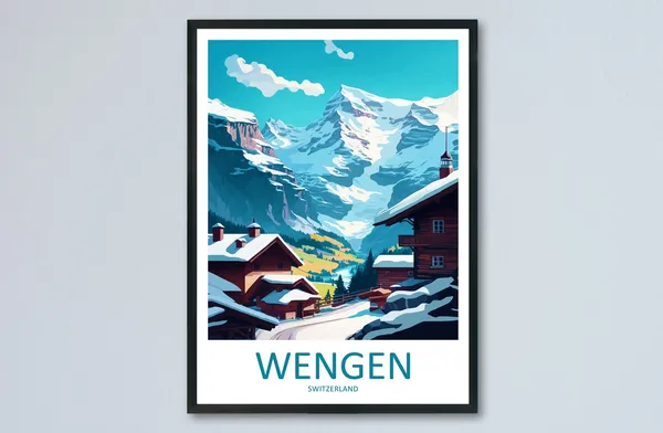 Wengen Travel Poster, Switzerland Wall Decor