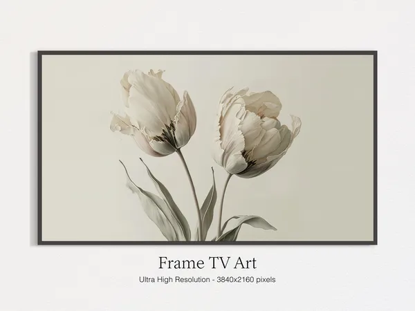 White Tulip Still Life Art Print, Floral Botanical