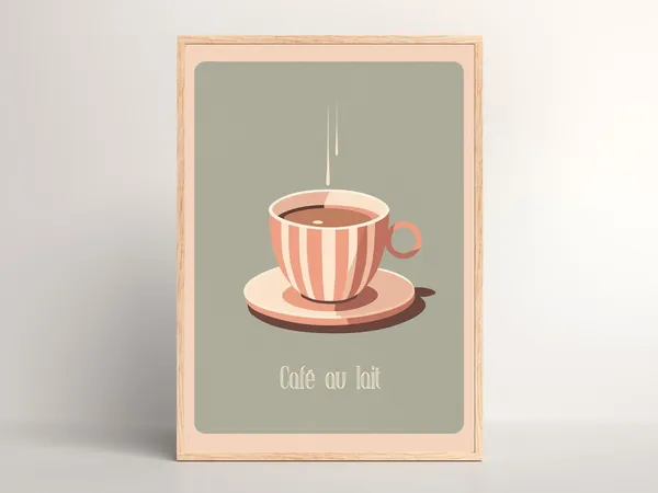 Striped Blush Coffee Vintage Mid-Century Art Print